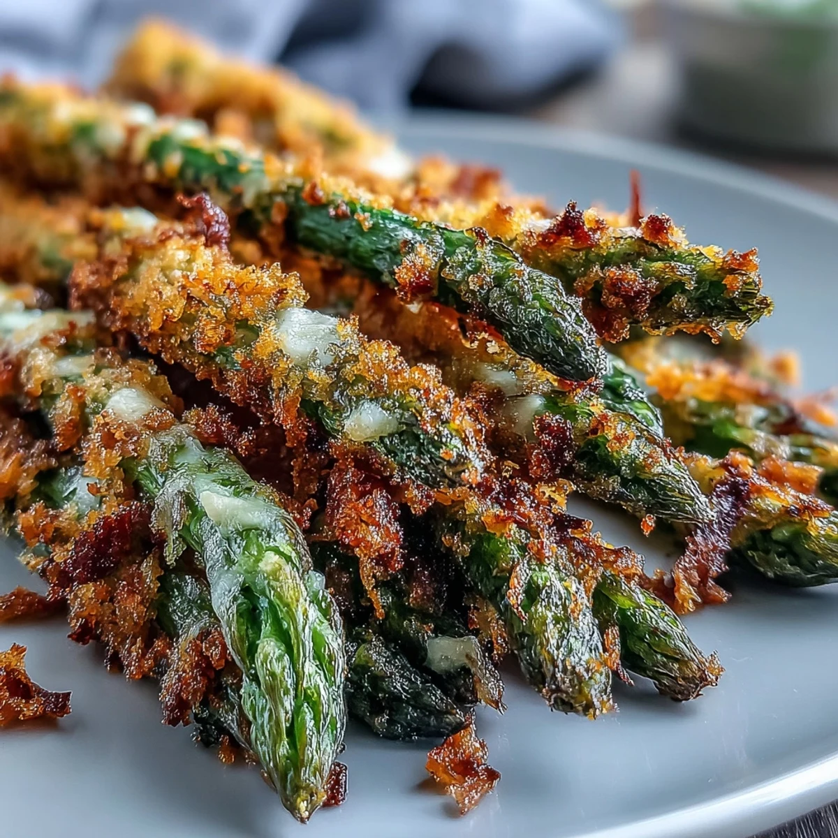 Oven-baked Crispy Chili-Garlic Asparagus Fries on a baking sheet, garnished with fresh herbs and spicy chili flakes.