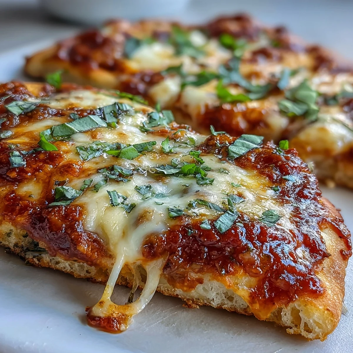 Golden Garlic Naan Margherita Pizzas fresh from the oven, topped with bubbling mozzarella and bright green basil.
