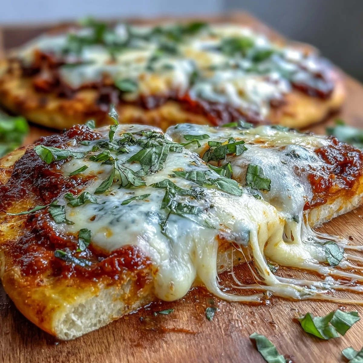 Cheesy Garlic Naan Margherita Pizzas on a baking sheet, ready to slice for a quick vegetarian dinner.