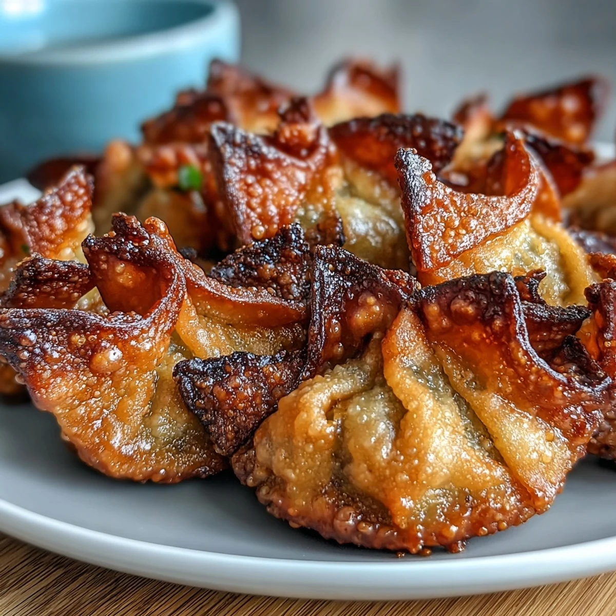 Air fryer crispy dumplings golden and savory, served with tangy soy ginger dipping sauce for a perfect appetizer.  