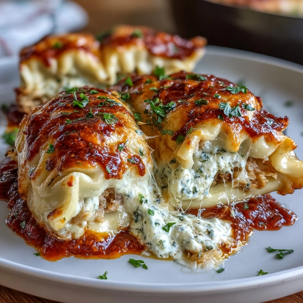 One-pan comfort food featuring savory turkey, tender cabbage, and soft dumpling wrappers baked in rich marinara.  