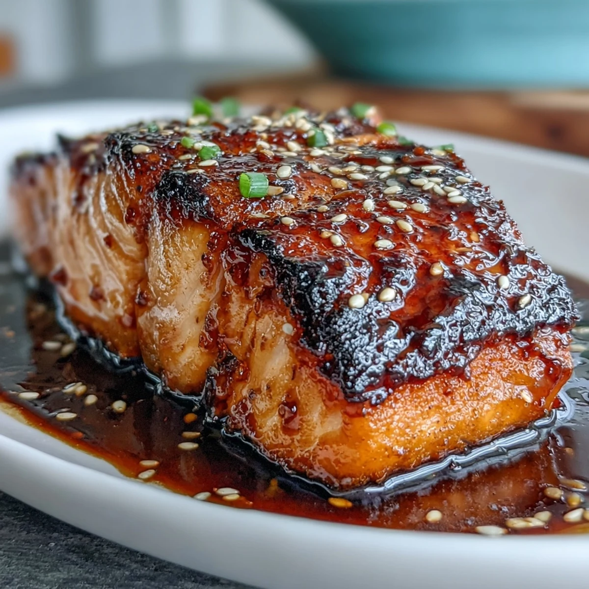 Asian-inspired honey soy glazed salmon with sesame broccoli, offering a balance of sweet, savory, and nutty flavors.