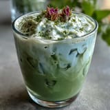 Mother's Day Iced Matcha Latte with Vanilla Cold Foam, vibrant refreshment perfected for a special toast.