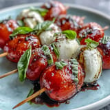 Colorful Caprese skewers appetizer, featuring juicy tomatoes and creamy cheese, perfect party bites.