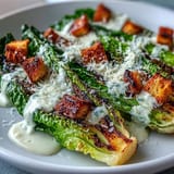 Warm grilled Caesar salad featuring charred romaine, crunchy croutons, and Parmesan.