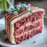 Elegant bridal shower Rosé Velvet Cake topped with decadent gold drip.