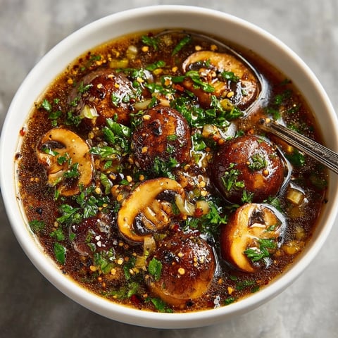 Creamy vegan mushroom gravy: a savory, golden-brown sauce simmering in a saucepan.