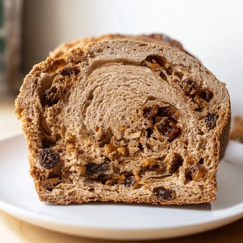 Golden Protein Cinnamon Raisin Bread loaf, warmly spiced aroma filling the kitchen.