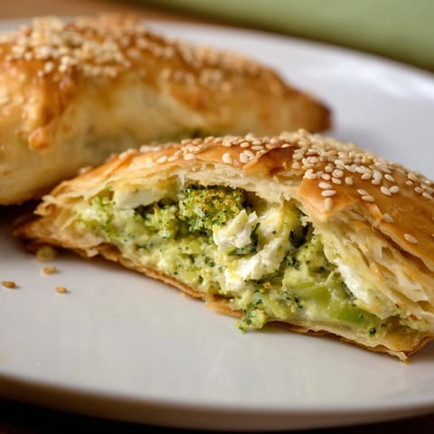 Golden, flaky Broccoli Cheddar Quiche-less Hand Pies, fresh from the oven, ready to be enjoyed.