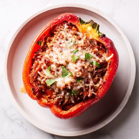 Sloppy Joe stuffed bell peppers overflowing with savory beef and bubbly, melted cheddar cheese are ready.
