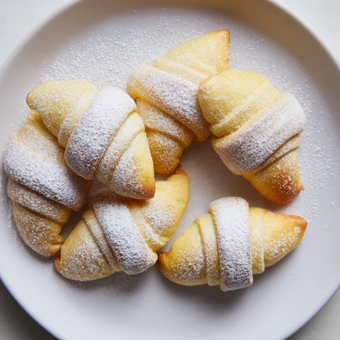 Golden-brown Quick Christmas Cookie Croissants dusted with powdered sugar, ready to savor.