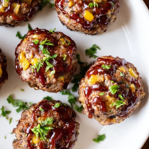 Golden-brown mini meatloaf bites glistening with a sweet glaze, perfect for a family meal.