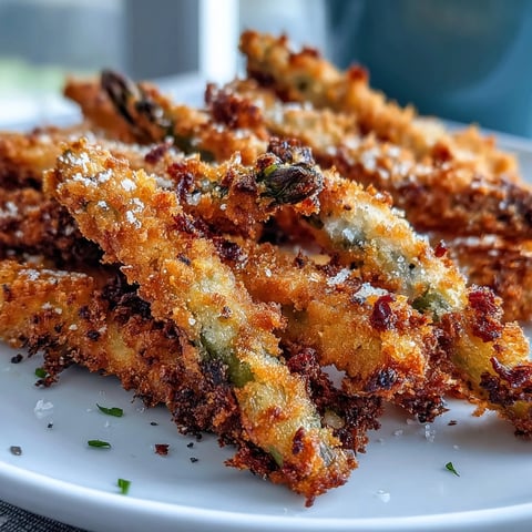 Golden-brown Crispy Chili-Garlic Asparagus Fries piled high with a crunchy panko and Asiago coating.
