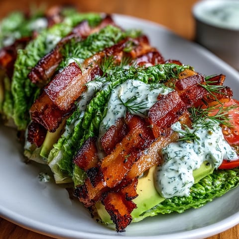 Keto BLT Lettuce Wraps with Garlic Mayo and Cracked Pepper, featuring crisp lettuce leaves filled with smoky bacon, juicy tomatoes, creamy avocado, and a punchy garlic mayo, topped with freshly cracked black pepper.