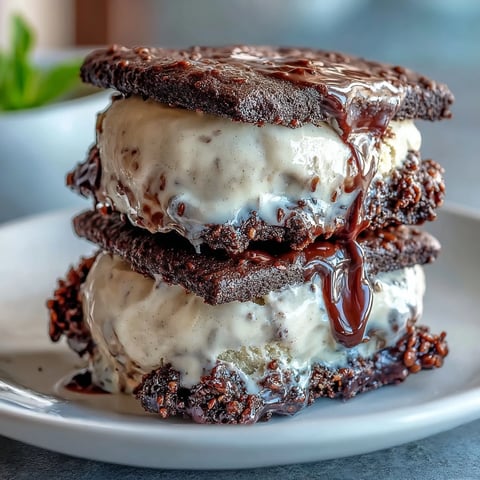 A black sesame ice cream sandwich featuring creamy nutty filling between chewy black sesame cookies for a striking dessert.
