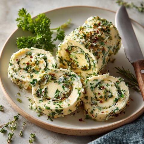 Freshly made, vibrant Garlic Herb Compound Butter with lemon, perfect for topping a steak.