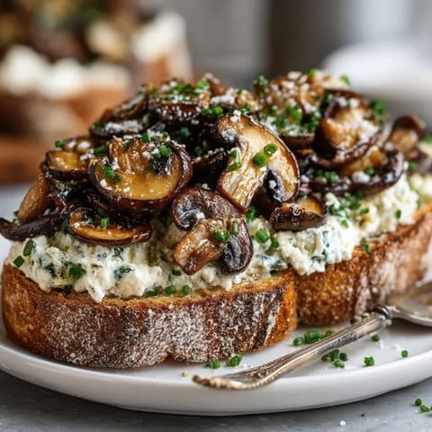 Sizzling sautéed mushrooms top each creamy Mushroom Ricotta Toast, ready to enjoy!