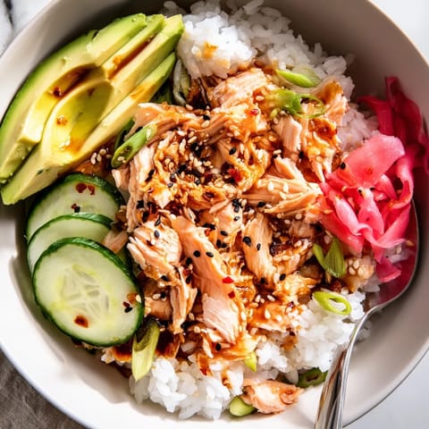 Flavor-packed Leftover Salmon & Rice Bowl, perfect for a quick and healthy meal.  