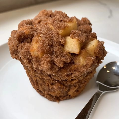 Warm, spiced Cinnamon Apple Muffins with a sweet, cinnamon-sugar topping, perfect for an autumn snack.