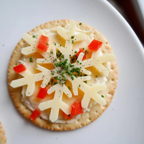 Vibrant image of savory Cracker and Cheese Snowflake Bites, perfect for easy entertaining with creamy cheese.
