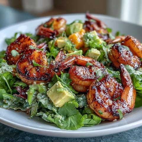 Juicy grilled shrimp and creamy avocado mingle with sweet mango on a bed of crisp greens, finished with a tangy chili-lime dressing.  