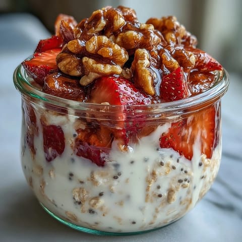 Overnight oats with strawberries walnuts #632