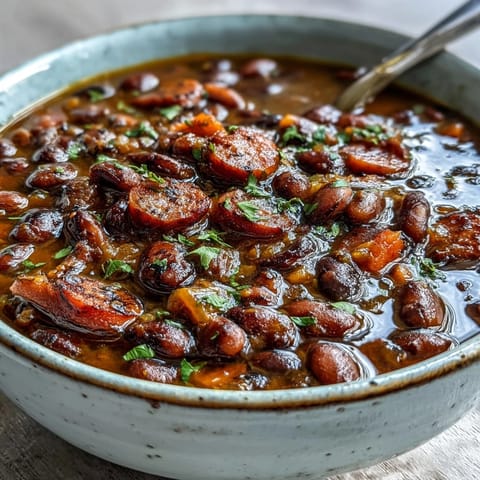Slow-cooked 15-bean soup featuring tender beans, savory ham bone, and aromatic vegetables in a steaming bowl.  