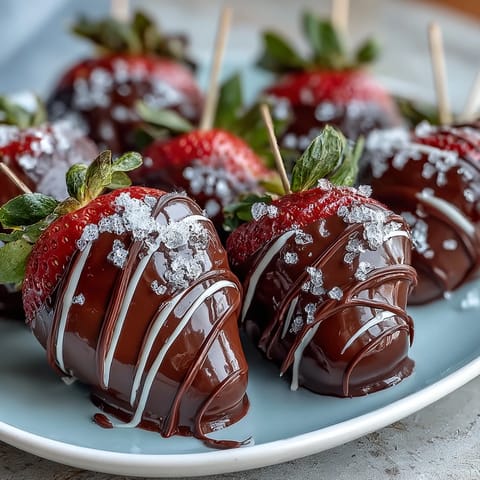 Romantic chocolate-covered strawberry bouquet with fresh red berries dipped in glossy semisweet chocolate and arranged in a floral display.