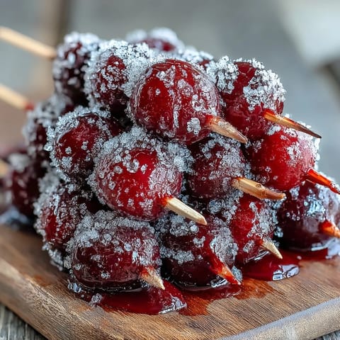 Frozen grape skewers coated in zesty lime sugar, perfect for a refreshing summer snack or party treat.