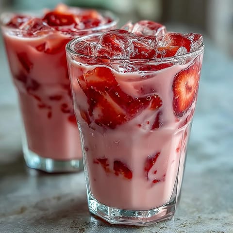 Refreshing Pink Starburst Refresher, a chilled berry and lemonade blend with sliced strawberries and a swirl of vanilla sweetness.