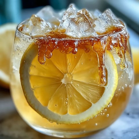 Vibrant, effervescent lemonade in a glass, crafted with raw honey and fresh lemon juice for a probiotic boost.