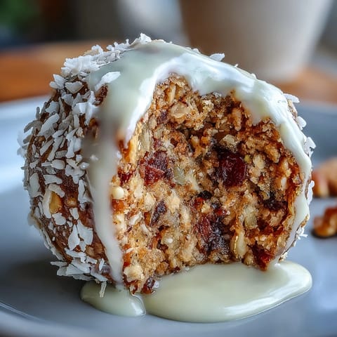 Healthy carrot cake bliss balls packed with walnuts, oats, and warm spices for a wholesome treat.  