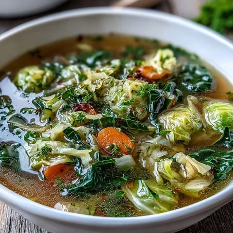 Spring Detox Cabbage Soup with vibrant green cabbage, carrots, and zucchini in a nourishing turmeric broth.