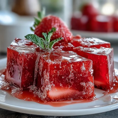 Jeweled Strawberry Rose Gelatin Mosaic Cake, bursting with fruit and floral flavors.
