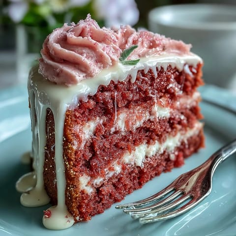 A stunning Bridal Shower Rosé Velvet Cake, frosted beautifully with a decadent gold drip.