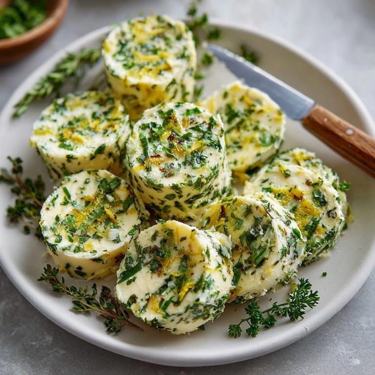 A swirl of flavorful Garlic Herb Compound Butter, infused with herbs and zest, ready to serve.