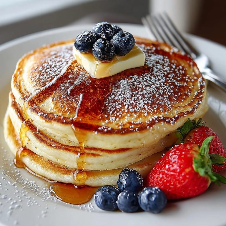 A stack of freshly cooked Classic Buttermilk Pancakes, smelling of vanilla bean, ready to be enjoyed.