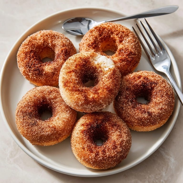 A tempting close-up of homemade apple cider donuts piled up, sweet and ideal for Fall.