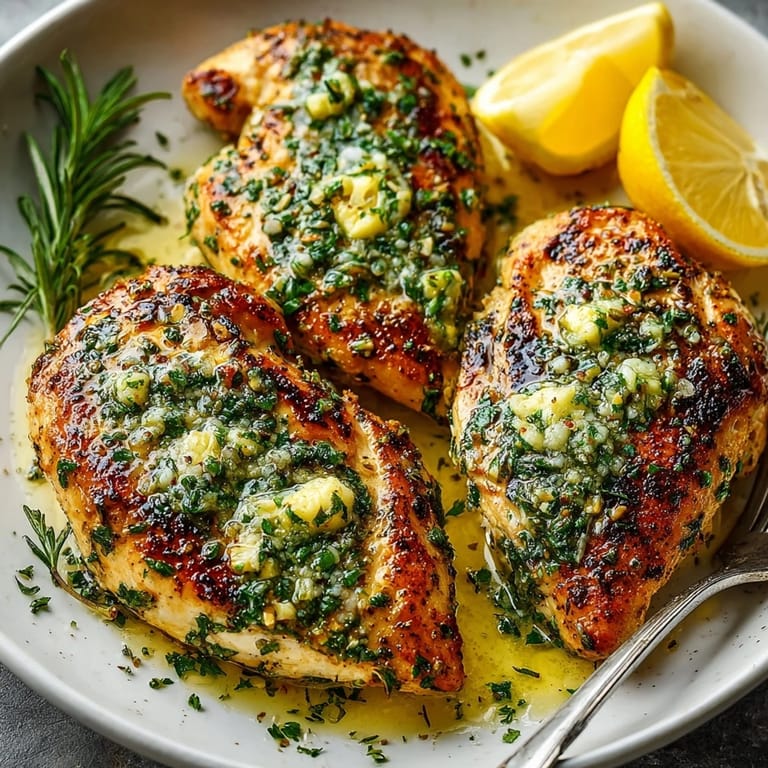 Homemade garlic herb butter chicken baked golden, resting in a fragrant, buttery sauce.