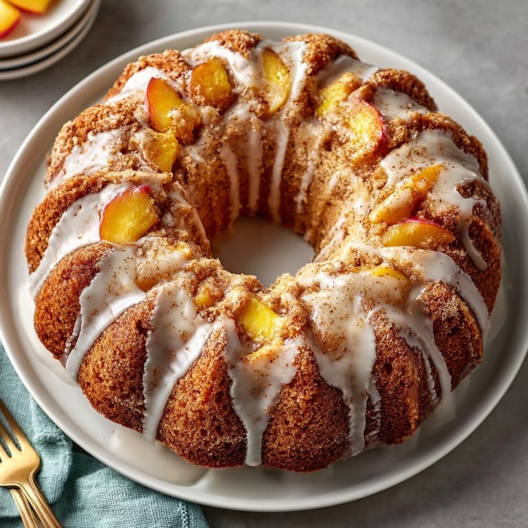 A Peach Cobbler Pound Cake cooled and ready to serve, perfect for Southern-style dessert gatherings.
