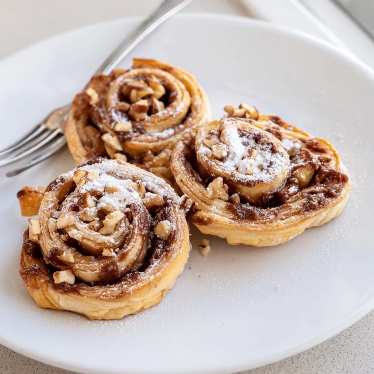 Golden-brown pinwheels of Nutella and caramelized apples, ideal for a festive treat.