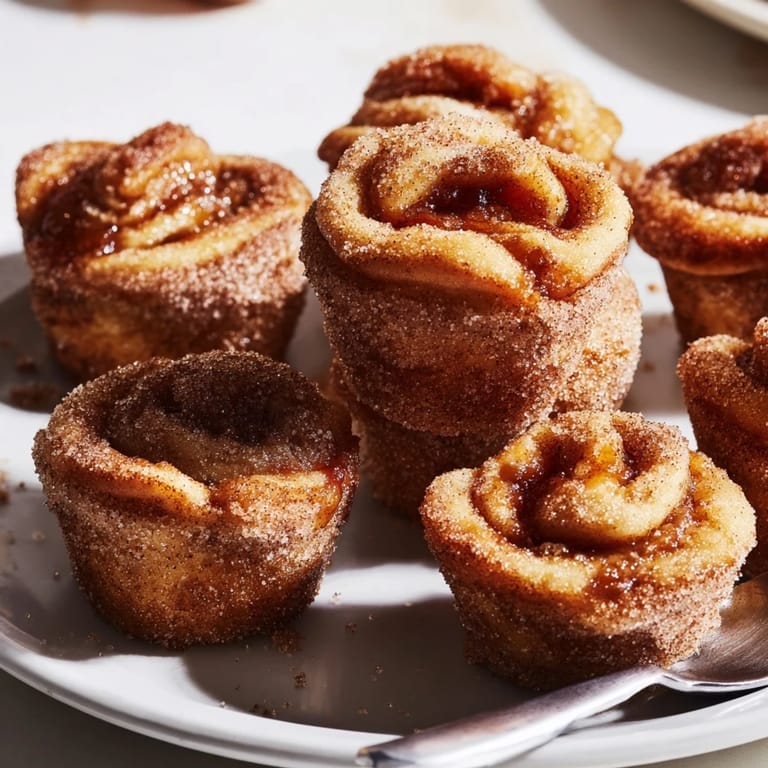 Mini muffin bites filled with apple butter, offering a warm, cinnamon-coated treat.  