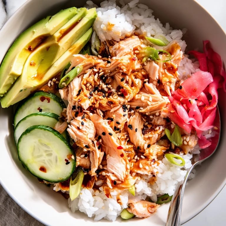 Flavor-packed Leftover Salmon & Rice Bowl, perfect for a quick and healthy meal.  