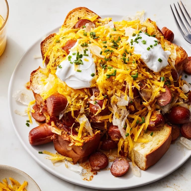 Cheesy chili dog casserole baked until bubbly, perfect for family dinners or game day.  