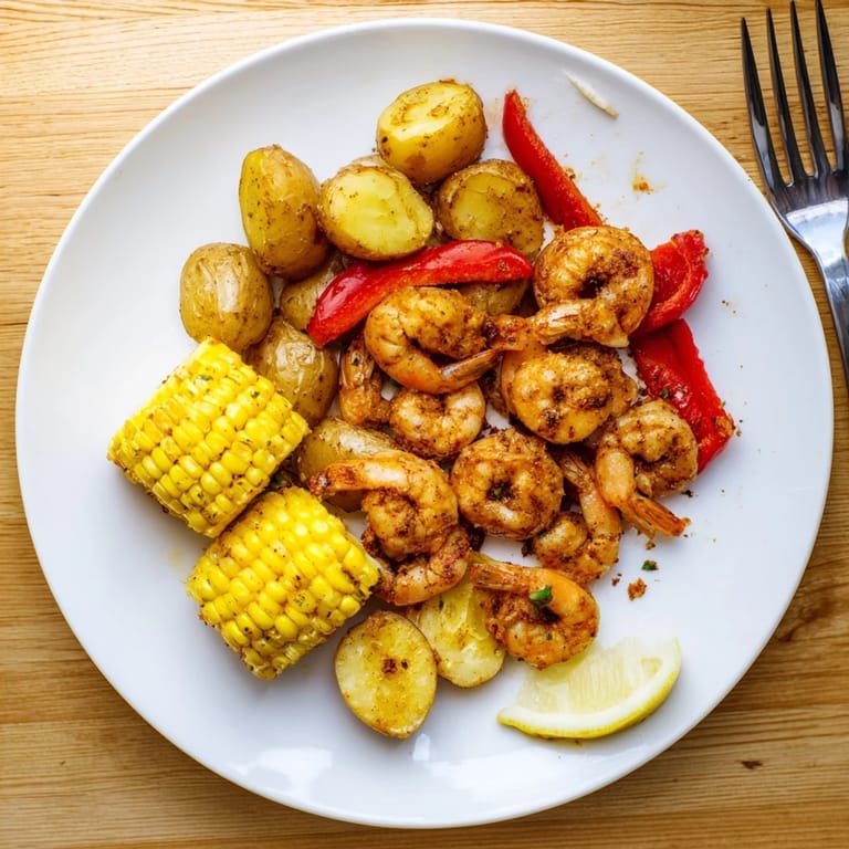 Sizzling Cajun Shrimp & Sweet Corn Platter, bursting with fresh flavors, perfect for summer.