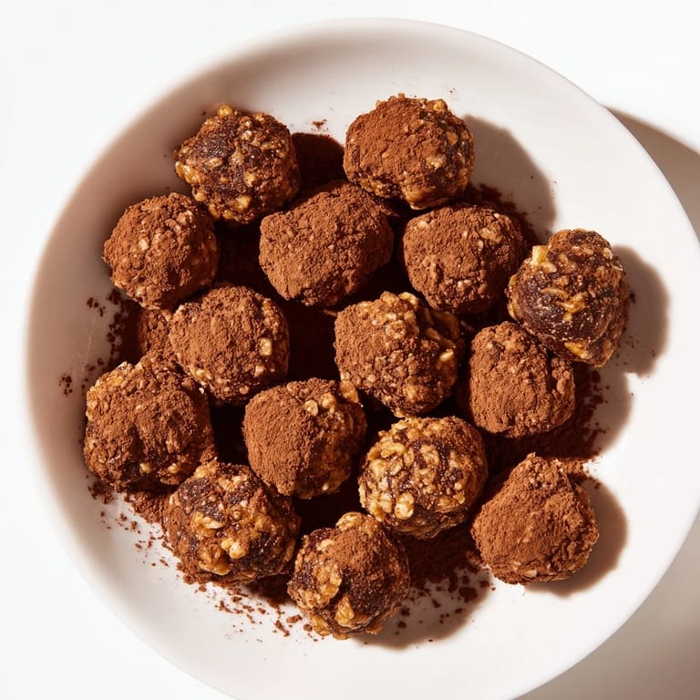 See the shiny cocoa-dusted Date & Walnut Truffles, perfect for sharing as a simple, sweet treat.