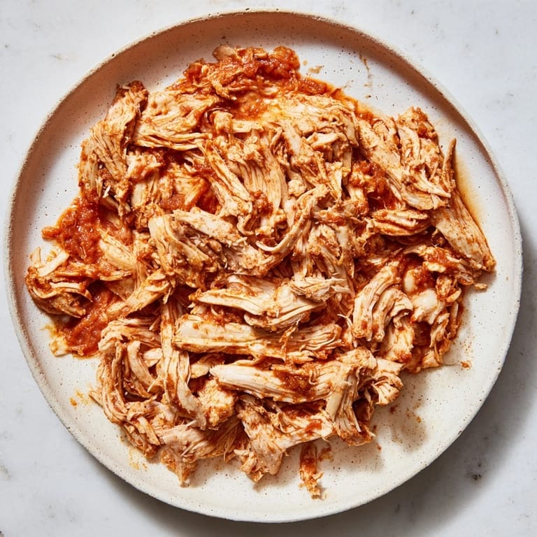 Close-up of juicy, slow-cooked Crock-Pot shredded chicken tacos, piled high in warm tortillas with vibrant garnishes.