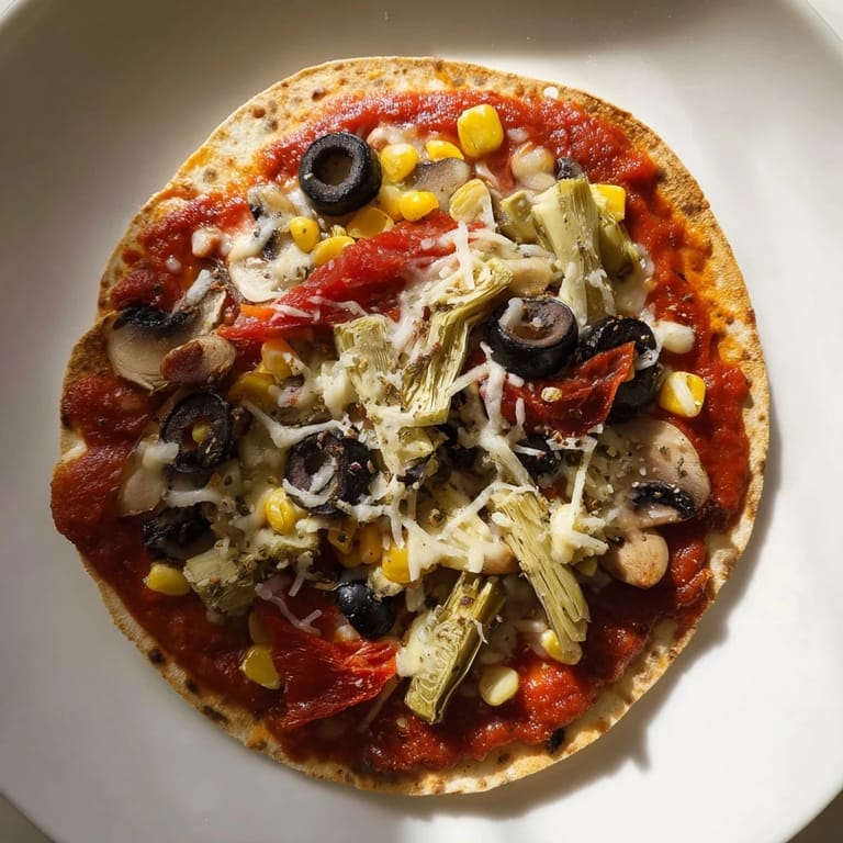 Golden and bubbly tortilla pizza, a simple and satisfying meal, loaded with delicious toppings.