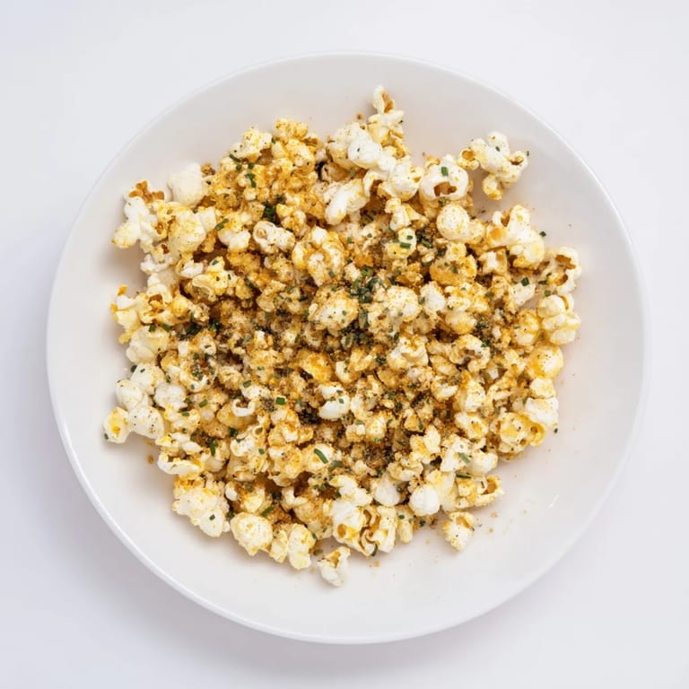 A close-up of delicious savoury popcorn mixes boasting a variety of flavorful seasonings and textures.