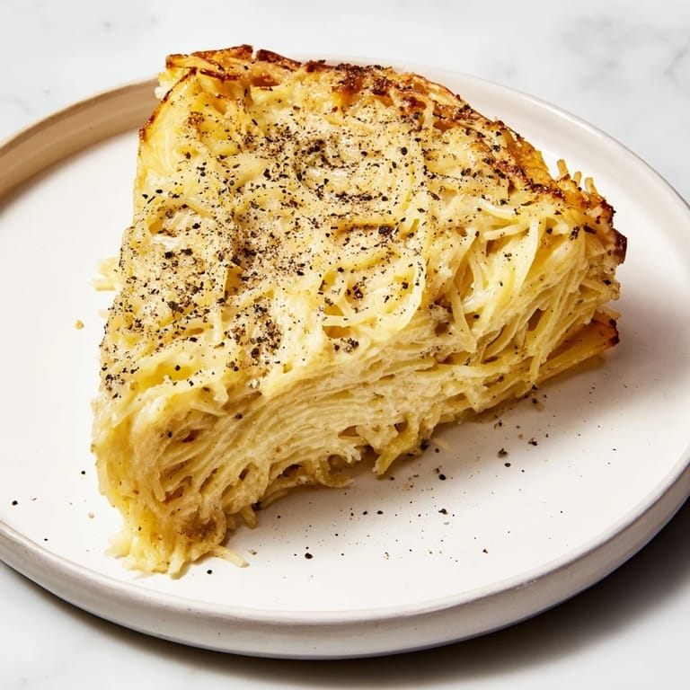 This comforting Cacio e Pepe Pasta Pie has perfectly cooked spaghetti coated in creamy cheese sauce.